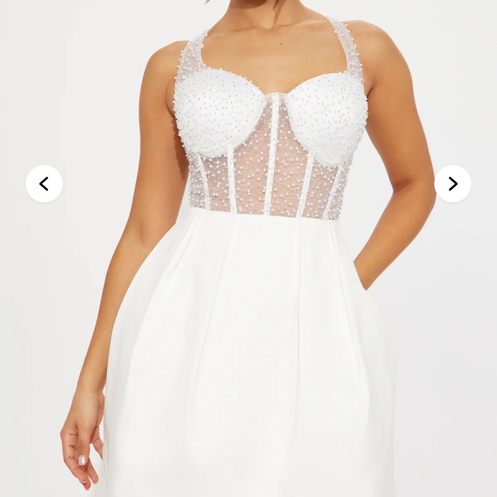 Bridal  White Beaded Dress- Fashionnova